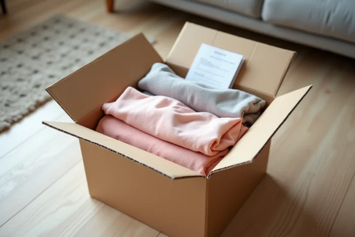 Colis Halara ouvert avec des vêtements de sport soigneusement emballés à l'intérieur