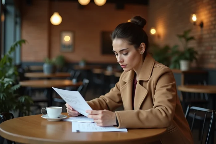 Laurène Godey en réflexion professionnelle dans un café parisien, illustrant sa carrière et son parcours remarquable